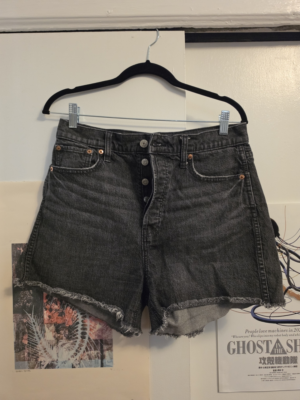 GAP Black Washed Button-Fly Denim Shorts